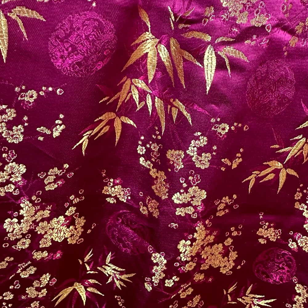 Vintage Fuchsia Gold Silk Cheongsam Dress XL - Picture 5 of 9